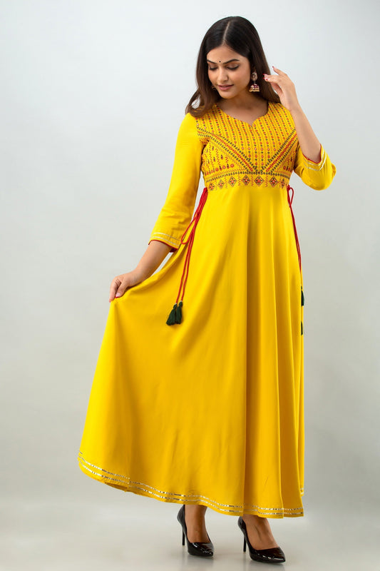 Yellow Embroidery work gown